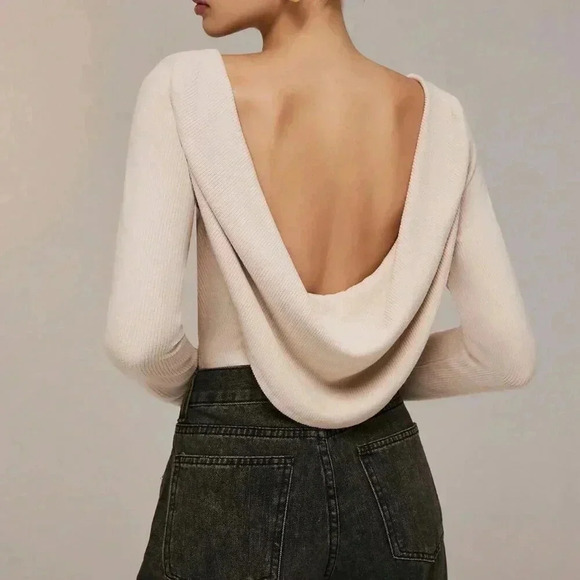 Apricot Sexy Women's Backless Long Sleeve Bodysuit - Picture 4 of 6
